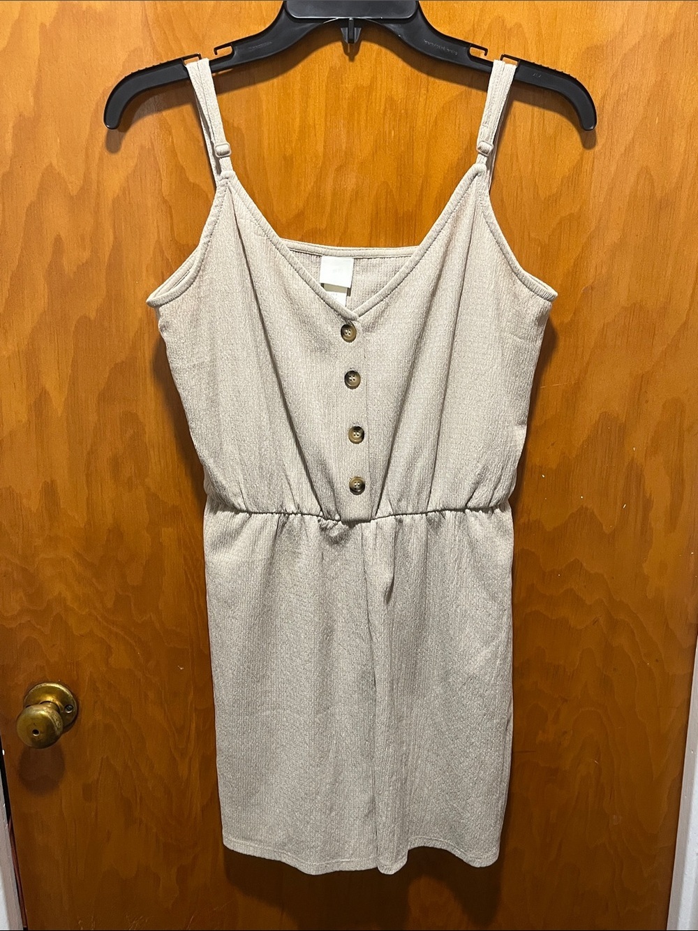 H&M Neutral Beige Button-Front Spaghetti Strap Romper